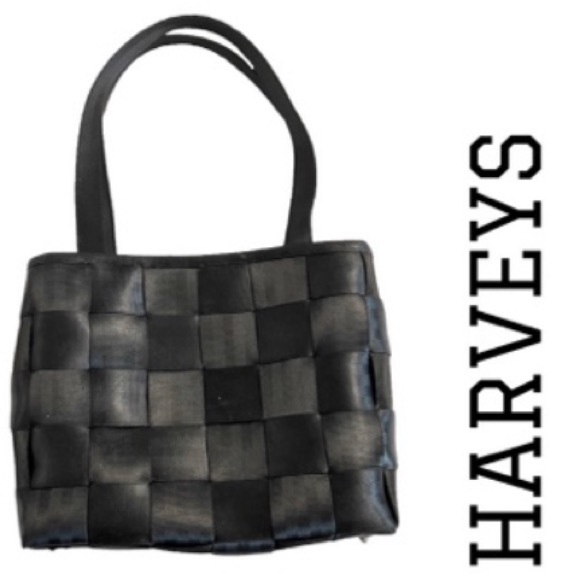 Harveys Original Seatbelt Bag —Black Woven Tote Bag top zipper — Excellent!